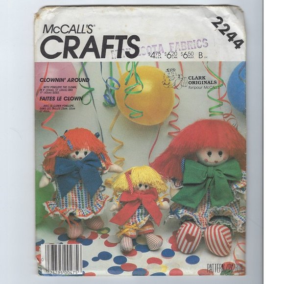 McCall's Craft Pattern 2244 Penelope Clown Package Adorable  in 3 Sizes Uncut - Picture 1 of 3